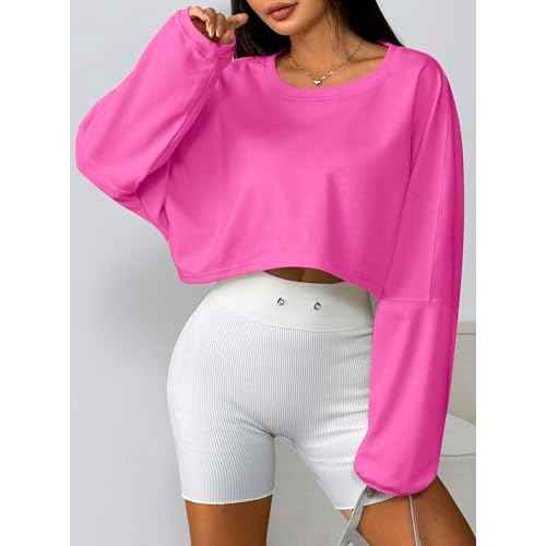 Remidoo Women's Casual Cropped Sweatshirt Long Sleeve Crop Top Crewneck Pullover Shirt