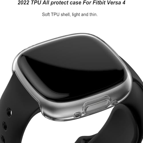 Anti-Scratch TPU Screen Protector Case for Fitbit Versa 4 & Sense 2 - Black & Clear 1.58 Inch