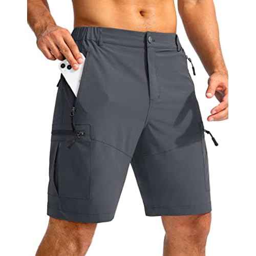 Pudolla Men's Hiking Cargo Shorts 9" Lightweight Outdoor Work Shorts for Men Travel Golf Camping Casual with 5 Zipper Pockets