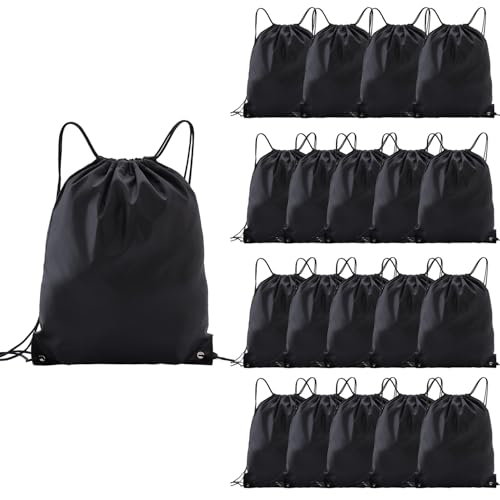 Black Drawstring Backpacks 20 Pack for Parties & Group Events