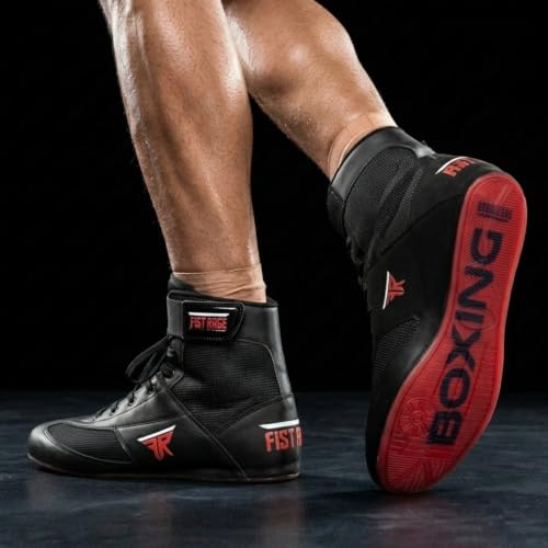 Unisex Boxing Shoes for Training 11.5 Women / 10 Men Black Lightweight Kickboxing Shoes - Leather & Mesh