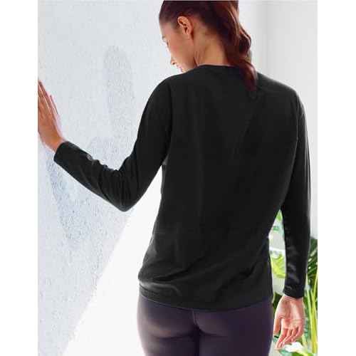 Pioneer Camp Women's Bamboo Viscose Long Sleeve Workout Shirts Back Loose Fit Boat Neck Yoga Athletic T-Shirts Casual Tops