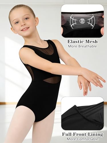 Girls' Ballet Leotard for Gymnastics and Dance - Sleeveless, Size 10-12 Years, Black