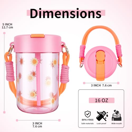 Kids Water Bottle with Straw Lid - Sunshine 16oz Leak-Proof Tritan Bottle for School & Travel