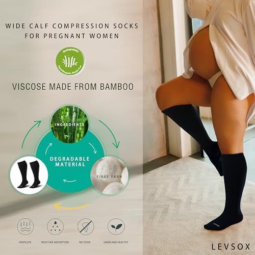 LEVSOX Wide Calf Compression Socks for Women & Men 15-20mmHg Large Support Stockings - 4X-Large / 3 Pair Black