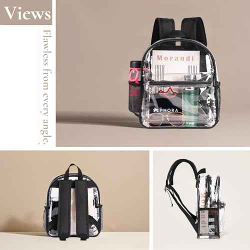 ZENPUNK Clear Backpack for Stadium Approved 12¡¿12¡¿6, See Through Bag, PVC Transparent Backpack for Festival Sport Event Concerts (BLK)