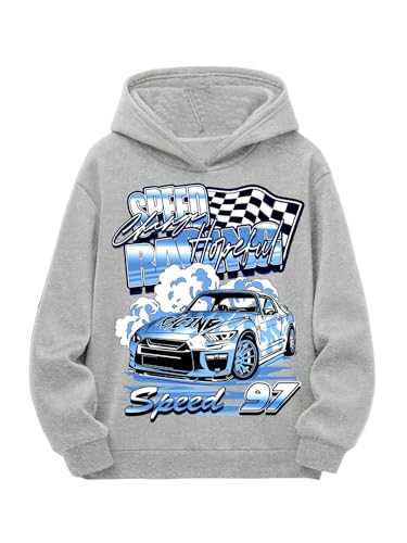 Boy's Letter Graphic Hooded Sweatshirt Long Sleeve Drop Shoulder Streetwear