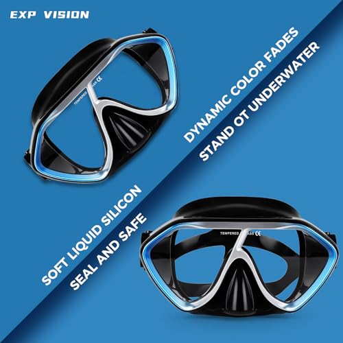 EXP VISION Scuba Diving Mask for Adults - Glacier Blue Anti-Fog Leak-Proof Snorkeling Mask with Soft Nose Cover