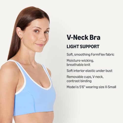 Women's Active Support Sports Bra with Removable Cups - Light Blue/White, Small