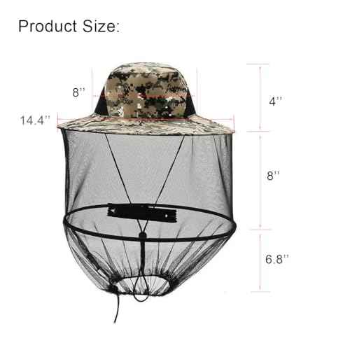 Mosquito Net Hat Adjustable Beekeeper Hat Lightweight & Foldable Bug Head Net for Outdoor Hiking Camping UV Protection Polyester Mesh for Men & Women Grey