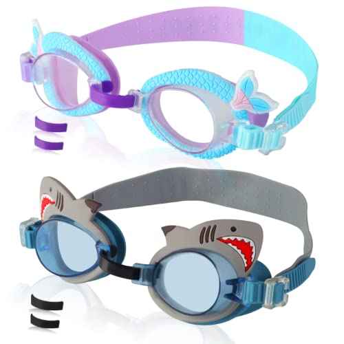 2 Pack Kids Swim Goggles No Leaking Anti Fog Waterproof Adjustable Goggles for Kids Ages 2-12 Toddler Boys Grils