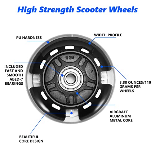 Blingbin LED Flash Scooter Wheels 80MM Replacement for Kids, Black