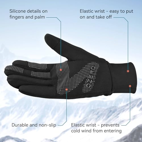 Men's Winter Touchscreen Gloves - Black, Large - Windproof & Water-Resistant