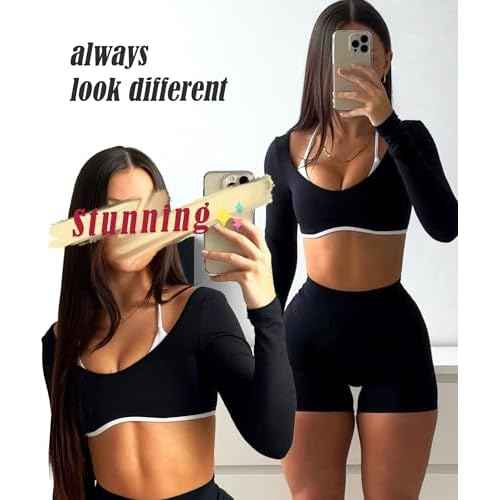OZICERD Women Backless Long Sleeve Workout Tops Gym Shirt Athletic Clothes Built in Bra Open Back Crop Top Yoga Sport Halter