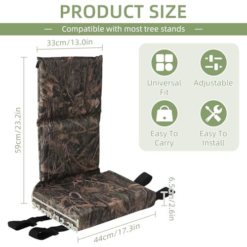 Tree Stand Seat Cushion Pad for Hunting with Back & Straps - Shadow Grass Camo