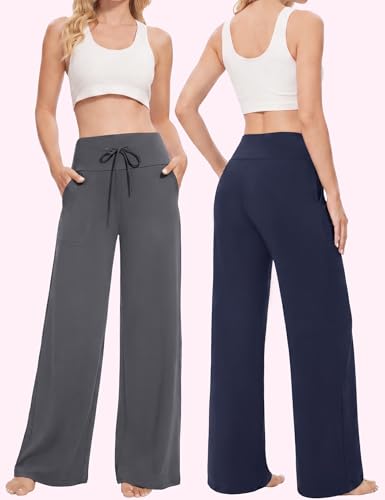 Showitty Wide Leg Pants for Women with Pockets High Waist Lounge Yoga Pants - Large / 01 Black