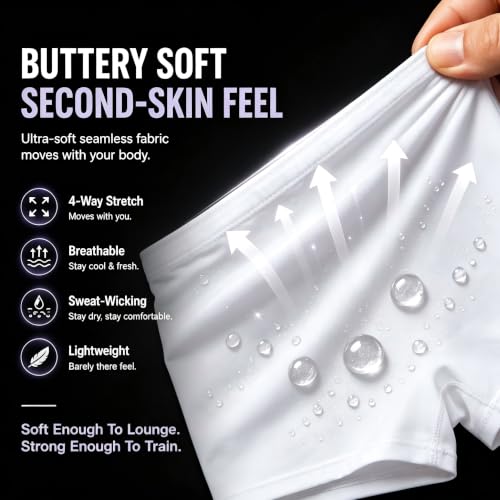 Women's High Waisted Workout Shorts with Scrunch Butt and Tummy Control - Medium White