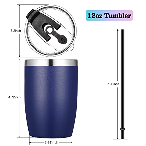 Navy Blue 12 oz Stainless Steel Travel Tumbler with Lid & Straw - Reusable Double Wall Insulated Kids Mug