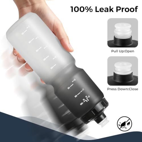 2 Pack 32oz Bike Water Bottles BPA-Free Reusable Sports Hydration Bottles - Black White & Black, 1L