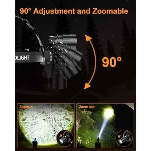 SKYFIRE Rechargeable Headlamp High Lumens, 7500mAh Motion Sensor LED Head Lights for Forehead with Zoomable, 13 Modes, 90¡Æ Adjustable Headlamps, Waterproof Head Lamp for Adults, Hunting, Fishing