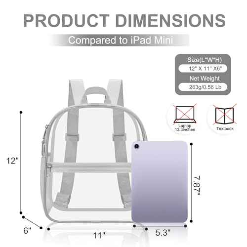 Oraben Clear Backpack for Stadium Events Clear Stadium Backpack 12x6x12 Bag (Nylon Shoulder Straps, Sliver)