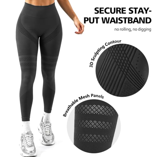 POWERASIA 3D Anti Cellulite Leggings for Women Medium Black Compression Yoga Pants