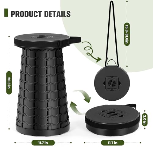 Qiguet XXL Collapsible Folding Stool Black 1000lb Capacity Portable Camping Chair