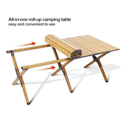 Natural Folding Camping Table with Carry Bag - Portable Aluminum Picnic & Beach Table