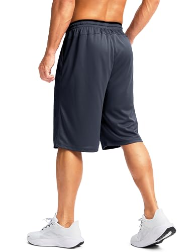 Men's Long Basketball Shorts 9/11 Inch Inseam with Pockets - Navy, X-Large
