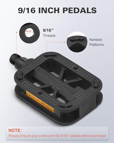 9/16 Inch Bike Pedals with Reflectors Waterproof Bicycle Pedals for Mountain Road & Electric Bikes
