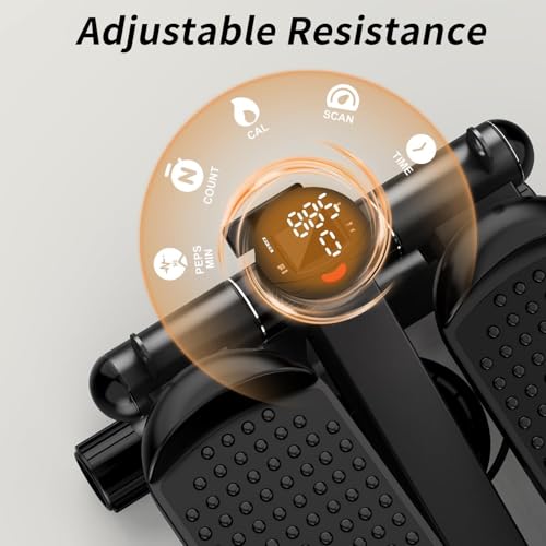UPREIGN Mini Stair Stepper for Home Exercise, Low-Impact Stiar Stepper, Weight Capacity 300 LBS, with Digital Monitor and Resistance Bands, Black