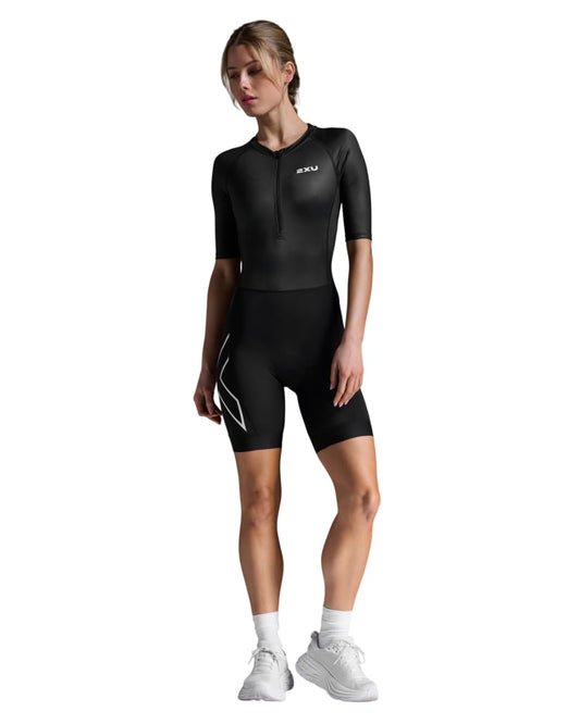 2XU Women's Core Sleeved Trisuit - Black/White - Medium