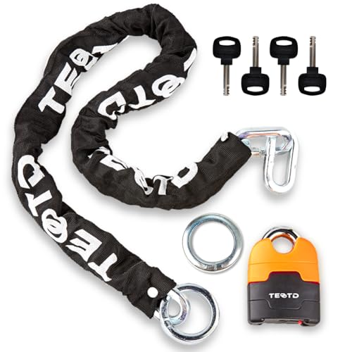 Heavy Duty Anti-Theft Motorcycle Chain Lock 4ft with Bright Lock & 4 Keys - Weather-Resistant, 10mm Thick Chain, Suitable for Bikes & Gates - Variation: 4ft Chain Lock with Padlock