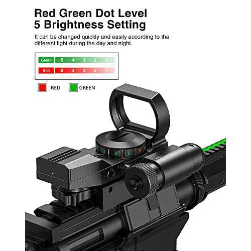 CVLIFE 1X22X33 Reflex Sight Red Dot Sight Red Green 4 Reticle Optics with Green Laser and Pressure Pad Switch for 20mm Rail