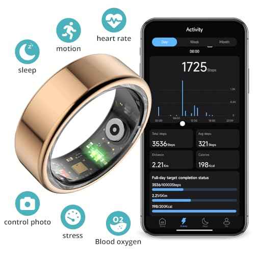 R02 Smart Ring, a Smart Ring for Women and Men, with a Charging case, Supports Heart Rate, Blood Oxygen, Sleep Health Monitoring, and Sports Tracking Ring. (Rose Gold, 8#)