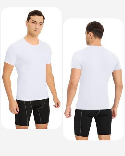 Men's Compression Athletic Football Shirt Short Sleeve Quick Dry Base Layer - Medium White