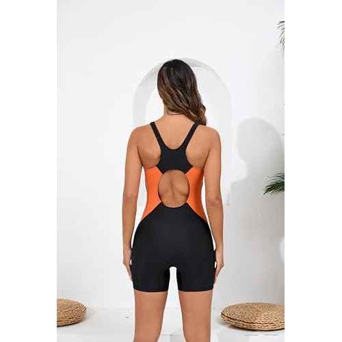 Halcurt Women's One Piece Boyleg Swimsuit Athletic with Shorts Racerback Boyshort Sport Bathing Suit