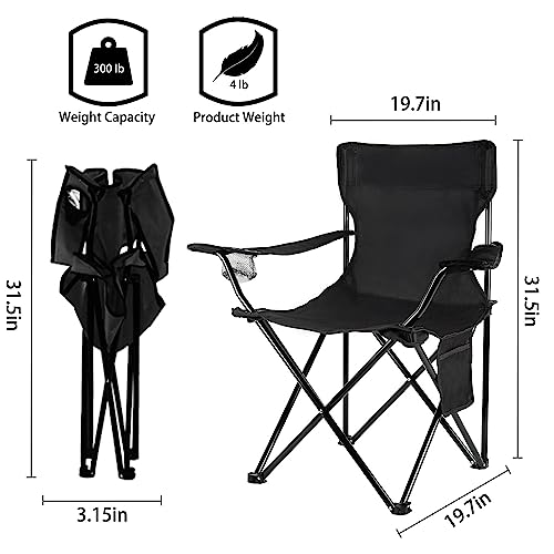 2 Pack Black Folding Camping Chairs for Beach Lawn Yard - Lightweight & Portable