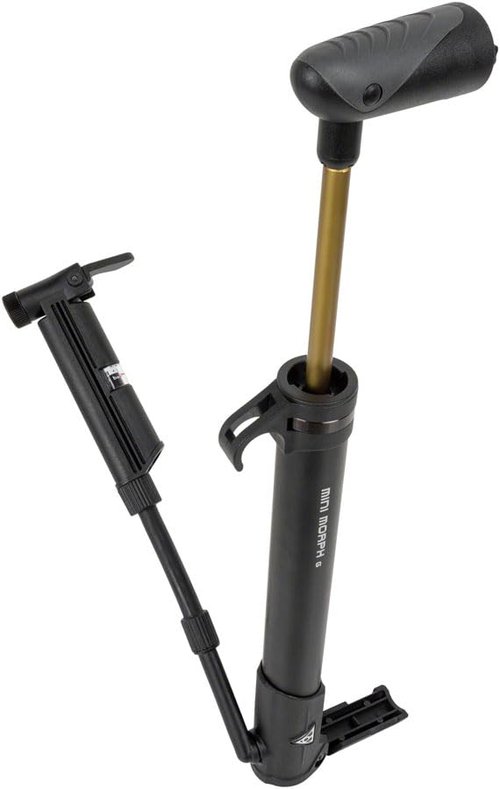 Topeak Mini Morph G (TMM-2GB) – Compact Mini Pump with in-Line Gauge – 140 PSI / 9.6 Bar – Presta, Schrader & Dunlop Compatible – Fold-Out Foot Pad & Flexible Hose – Includes Mount Bracket