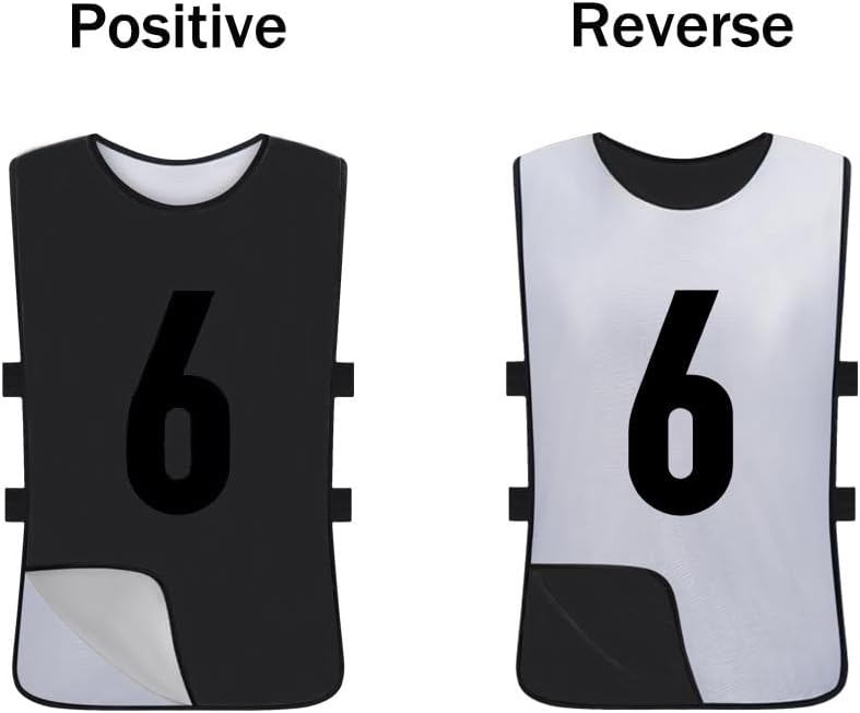12 Pack Reversible Numbered Pinnies, Double Sided Scrimmage Vest,Team Practice Jerseys for Kids and Adult