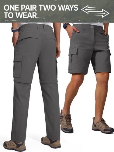 FREE SOLDIER Mens Hiking Pants Convertible Cargo Pants - 34W x 32L Gray