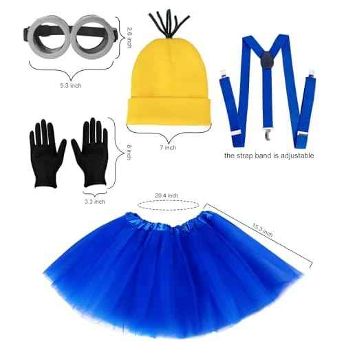 Halloween Costume for Adult Women,Goggles/Yellow Beanie/Blue Dress/Suspenders/Gloves Halloween Costume Accessories