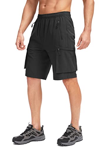 Men's Mountain Bike Shorts - Large Black 3D Padded Cycling Biker Shorts with Zipper Pockets