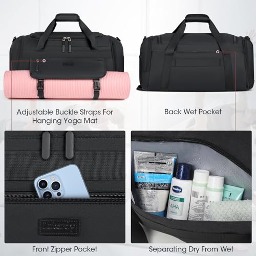 IGOLUMON 40L Waterproof Gym Duffle Bag with Shoe & Wet Compartments - Black