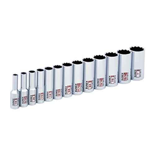 13Piece 3/8" Drive Chrome Socket Rail 12Pt SAE Deep