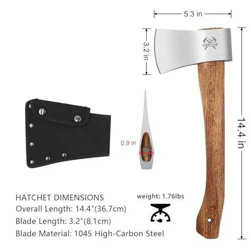 Camping Hatchet, 14.4" Survival Throwing Axe with Sheath, Survival Hatchet with Ergonomic Wood Handle for Camping, Chopping and Hiking