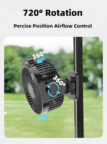 Rechargeable Magnetic Golf Cart Fan with LED Display - 12000mAh, Portable, Dual Magnet Base, Light & Timer - 1 Pack