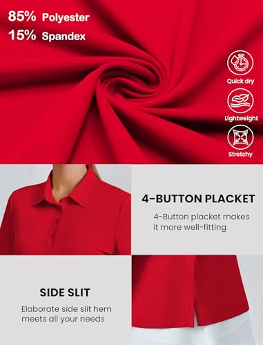 PINSPARK Women's Golf Polo Shirt Large Red UPF 50+ Quick Dry Collared Shirt