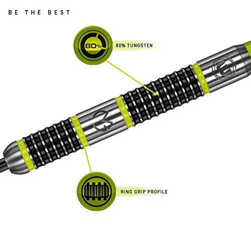 WINMAU Michael Van Gerwen MvG Aspire Tungsten Steeltip Darts Set with Prism Flights and Nylon Shafts (Stems)
