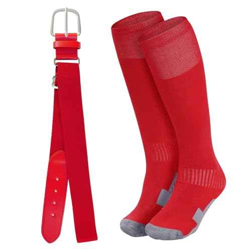 Dxhycc Youth Baseball Socks and Belt Combo Set Adjustable Softball Baseball Socks and Belt for Boys Girls